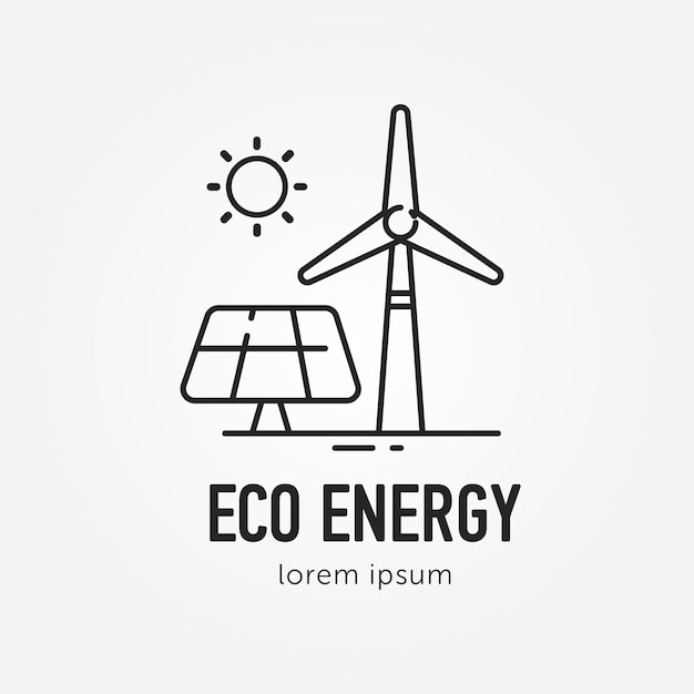 Moderne windmolen en zonnepaneel Batterij bio-landbouw energiebesparing logo-ontwerp Geïsoleerd