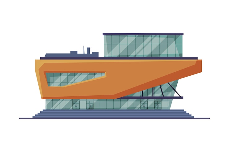 Vector moderne winkel winkelcentrum gebouw stedelijke architectuur ontwerp element platte vector illustratie