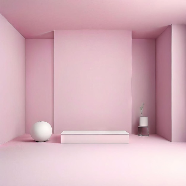 Vector moderne witte interieur met roze kleur en glazen vazen lege kamer met kopieerruimte 3d rendering 3