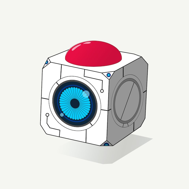 Vector moderne witte vierkante robotmascotte met één oog geïsoleerd op een witte achtergrond