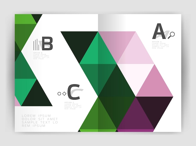 Moderne zakelijke brochure of folder afdrukken voorbladsjabloon Abstracte achtergrond met kleurdriehoeken Vector ontwerp voor workflow layout diagram nummeropties of webdesign