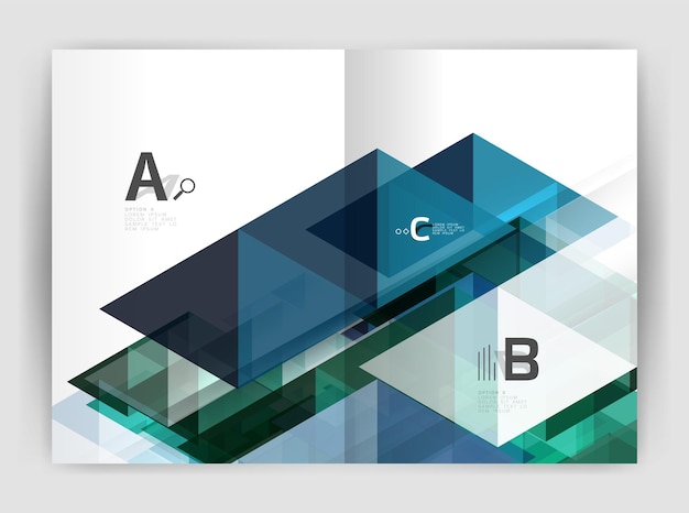 Moderne zakelijke brochure of pamflet A4 omslag sjabloon Abstract achtergrond met kleur driehoeken jaarverslag afdruk achtergrond Vectorontwerp voor workflow lay-out diagram nummeropties of webontwerp