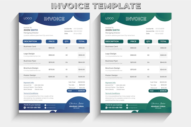 Moderne zakelijke factuur branding identiteit ontwerpsjabloon