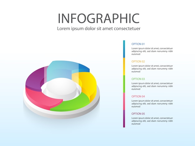 Moderne zakelijke grafiek infographic met kleurrijke cirkeldiagram vijf opties en plaats voor tekst