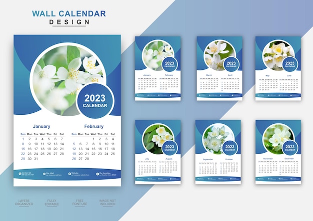 Moderne zakelijke wandkalender ontwerp bewerkbare sjabloon gelukkig nieuwjaar