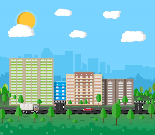 Vector moderne zomer stadszicht. cityscape