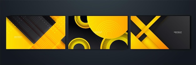 Moderne zwarte en gele gouden kleur vorm overlap patroon op donkere achtergrond met schaduw abstracte trendy kleur geometrische vorm met kopie ruimte futuristisch en technologie concept vectorillustratie