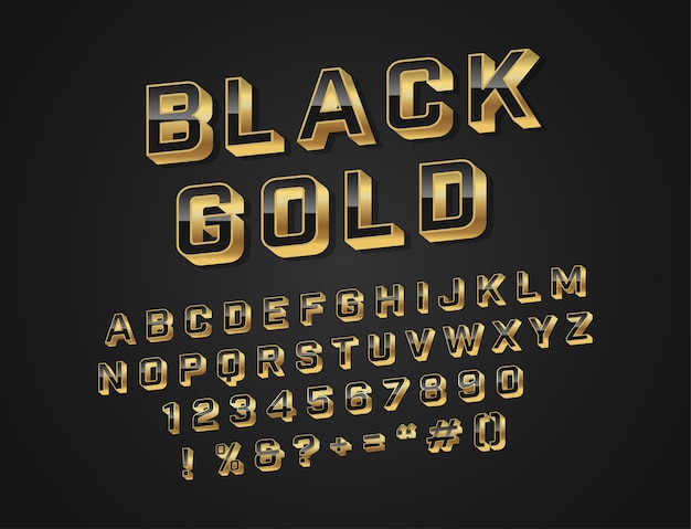 Moderne zwarte en gouden alfabetlettertypen