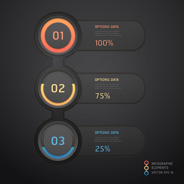 Moderne zwarte infographics. werkstroom lay-out, diagram, webdesign, aantal opties.