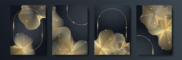 Moderne zwarte streep cover ontwerpset. Luxe creatief goud dynamisch diagonaal lijnpatroon. Formele premium vector achtergrond voor zakelijke brochure, poster, notebook, menusjabloon