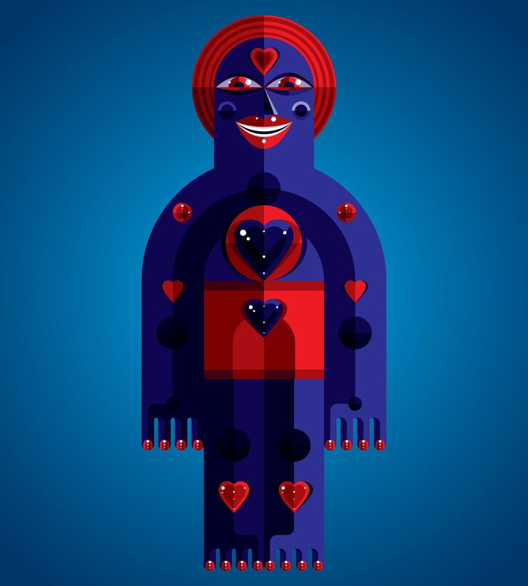 Vector modernistic vector illustration, geometric cubism style avatar isolated on art background. strange character image made in flat design.