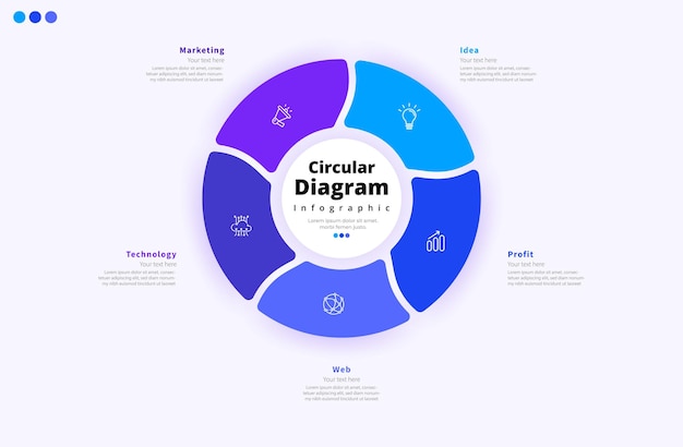 Modernistisch elegante schone cirkelvormige 5 stappen bewerkbare diagram infografische ontwerp sjabloon vector