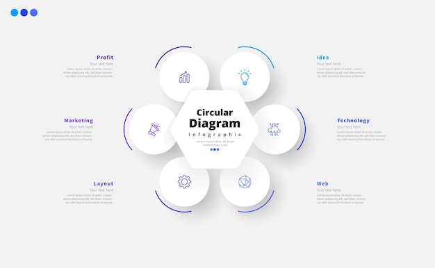 Modernistisch elegante schone cirkelvormige 5 stappen bewerkbare diagram infografische ontwerp sjabloon vector
