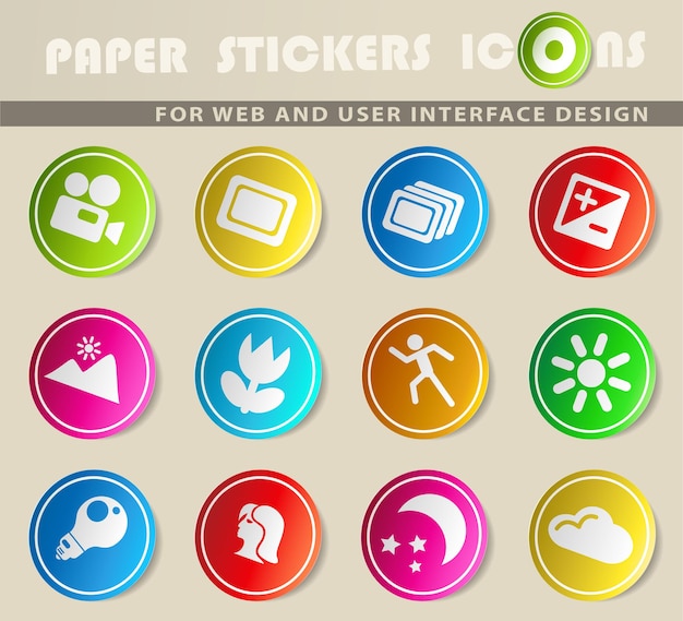 Modes of photo vector icons on colored paper stickers