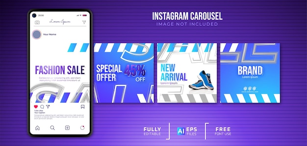 Modeverkoop instagram carrouselsjabloon met smartphone