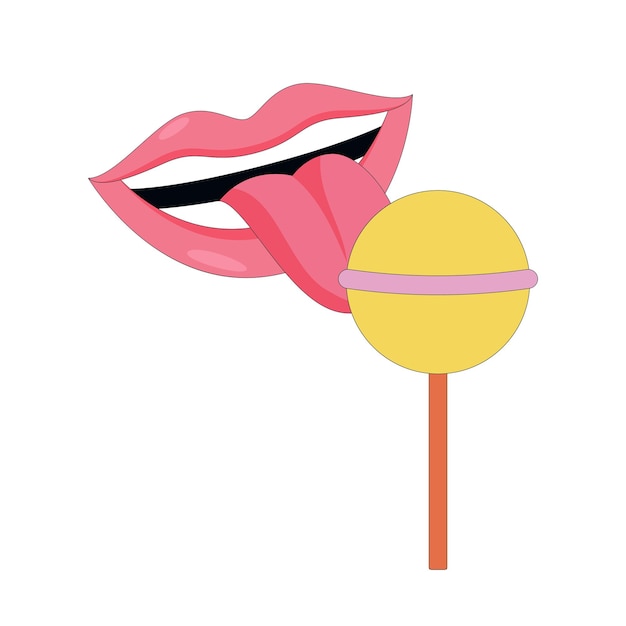 Modieuze cartoon lippen in retro 70s stijl
