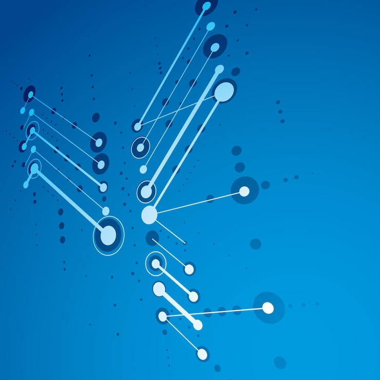 Vector modular bauhaus 3d vector blue background, created from simple geometric figures like circles and lines. best for use as advertising poster or banner design.