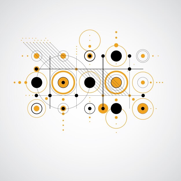 円や線などの単純な幾何学的図形から作成されたモジュラーバウハウスベクトル背景。広告ポスターやバナーデザインとしての使用に最適です。