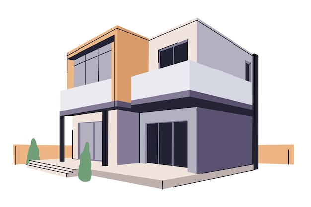 Vector modular construction of houses architecture modern house glass and wood villa