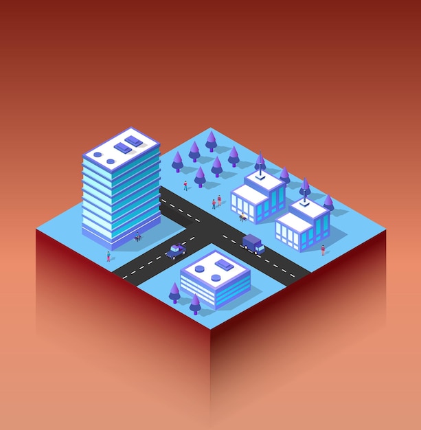 Module quarter area of the smart city night 3d illustration