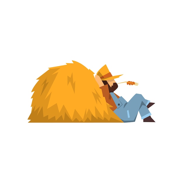 Moe boer rusten zittend bij de hooiberg vector illustratie op een witte background
