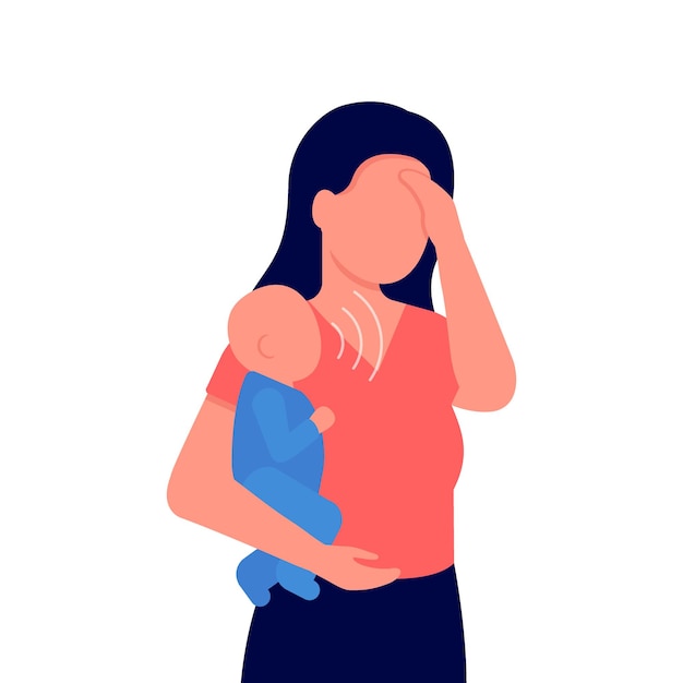 Moe moeder met huilende baby Gefrustreerde bezorgde moeder en verdrietig kind Probleem moederschap