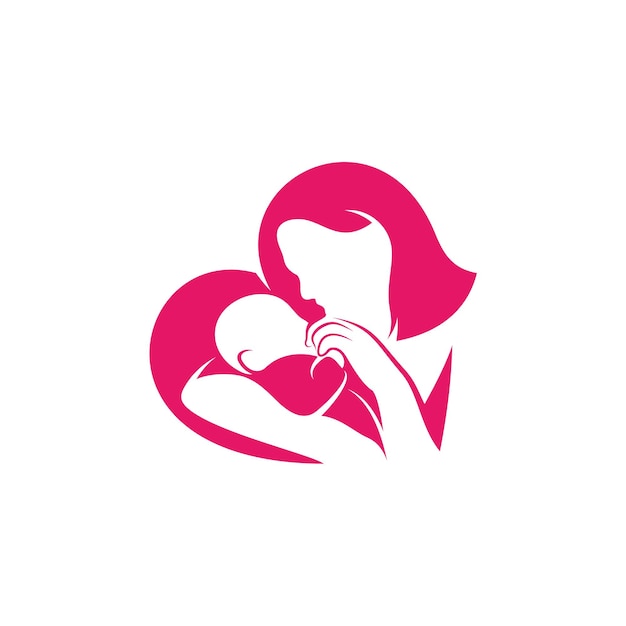 Moeder en baby hart liefde logo vector sjabloon illustratie symbool creatief ontwerp