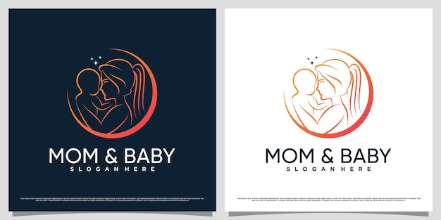 Moeder en baby logo ontwerpsjabloon met lijn kunststijl en creatief element concept