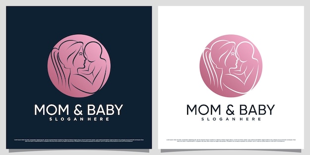 Moeder en baby logo ontwerpsjabloon met negatief ruimteconcept en creatief element