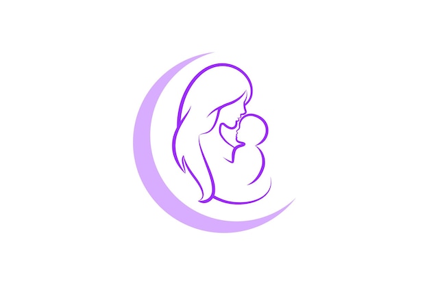 Moeder en baby logo vector symbool. moeder knuffelt haar kind logo sjabloon.