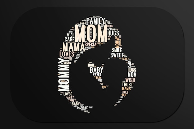 Moeder en baby Word cloud moederdagontwerp voor tshirt en andere printitems