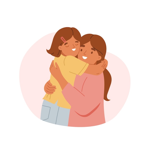 Moeder en dochter omhelzen gezinsconcept vector cartoon illustratie