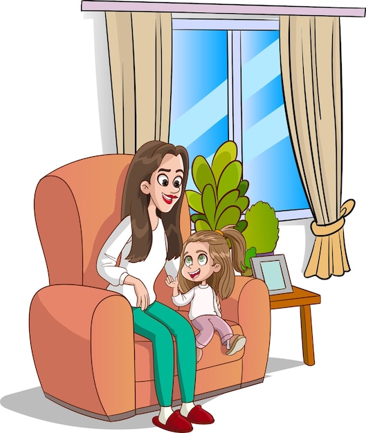 moeder en dochter praten op sofa vectorillustratie