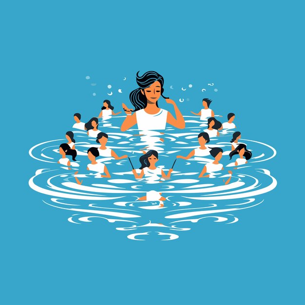 Vector moeder en kinderen in het zwembad vectorillustratie in platte stijl
