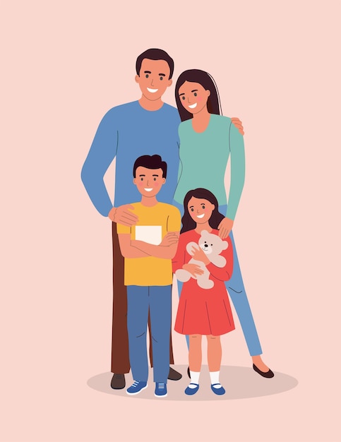 Moeder en vader met kinderen. Gelukkige familie geïsoleerd. vector illustratie