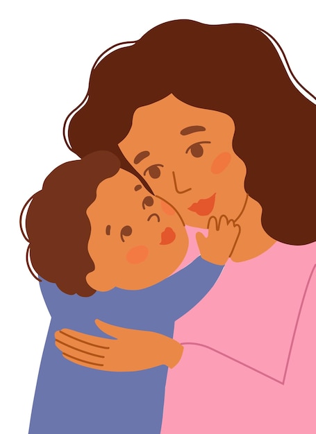 Vector moeder knuffelt de baby gelukkig moederschap minimalistische schattige foto het kind houdt van zijn moeder