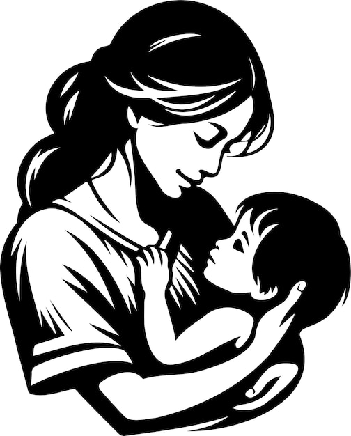 Vector moeder met baby in haar armen in eenvoudige vector monochrome illustratie