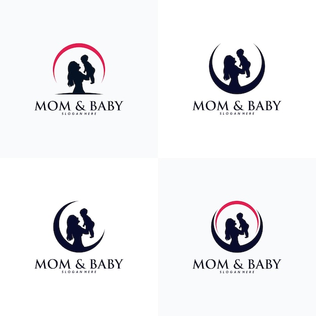 Moeder met een kleine baby logo ontwerp vector