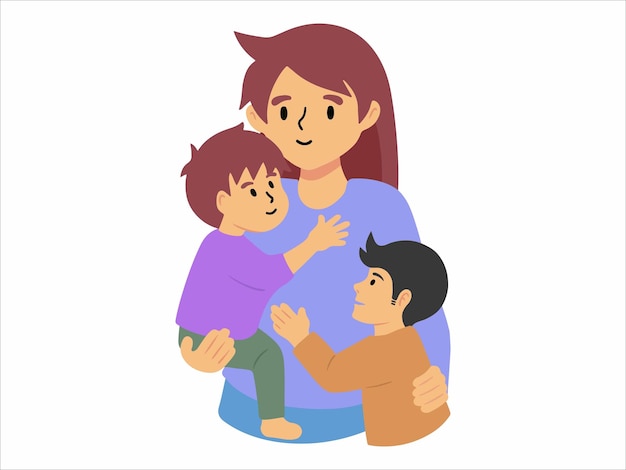 Moeder twee zoon of avatar pictogram illustratie