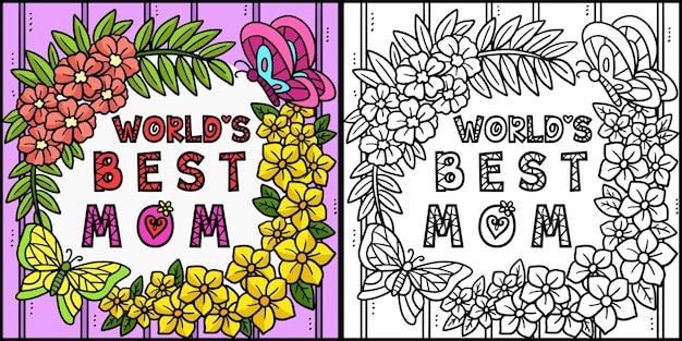 Moederdag 's werelds beste moeder kleurplaat illustratie