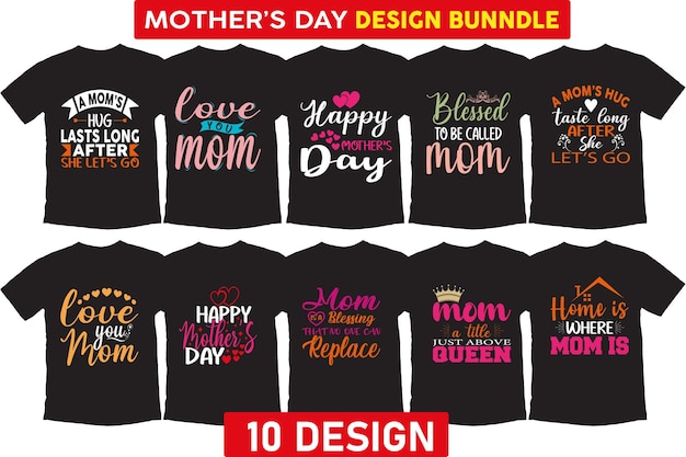 Vector moederdag typografie tshirt ontwerp bundel