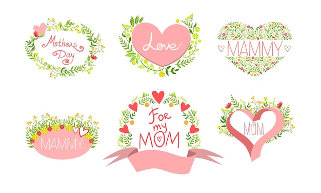 Moedersdag kaart sjablonen Set ontwerp element met bloeiende bloemen kan worden gebruikt voor groetkaart uitnodiging poster banner vector illustratie