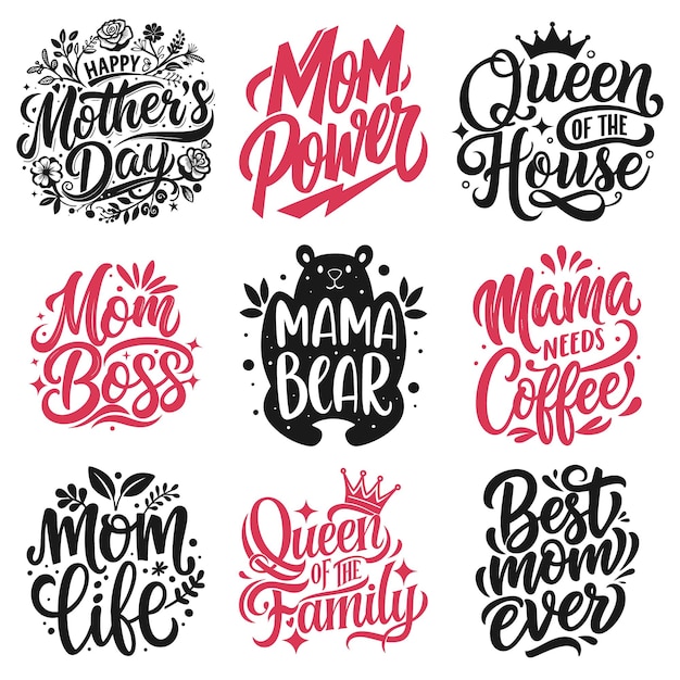 Vector moedersdag lettering citaten set moeder groeten t-shirt ontwerp