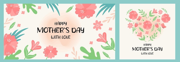 Moedersdagbanner en kaart sjablonen pastelkleuren Lentebloemen achtergrond