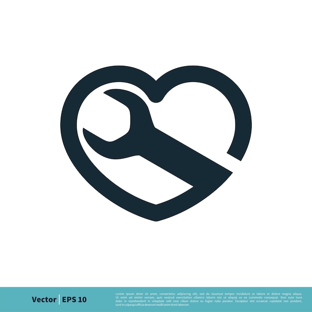 Moersleutel en hart pictogram Vector Logo sjabloon illustratie ontwerp Vector EPS 10
