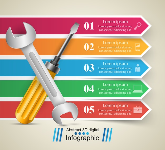 Moersleutel, schroef, reparatie pictogram zakelijke infographic