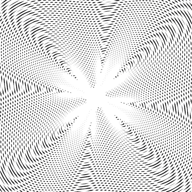 Moire pattern, monochrome vector background with trance effect. Optical illusion, creative black and white graphic backdrop.