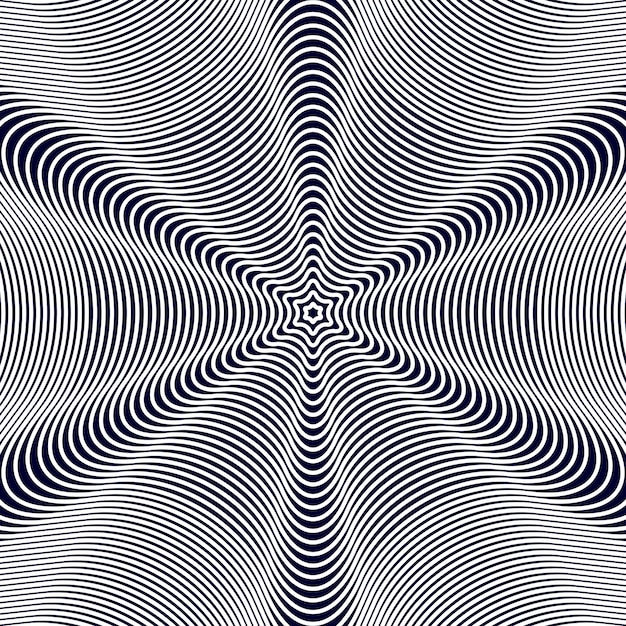 Moire pattern, op art vector background. Hypnotic backdrop with geometric black lines. Abstract tiling.