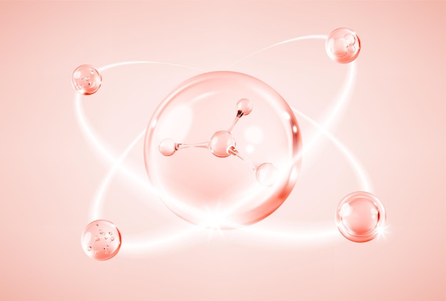 Вектор Молекула увлажняющего крема или косметическая сыворотка витаминный пузырь для ухода за кожей розовая коллагеновая сыворотка