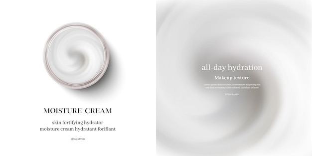 Vector moisturizing cream or swirl cosmetic cream, top view.